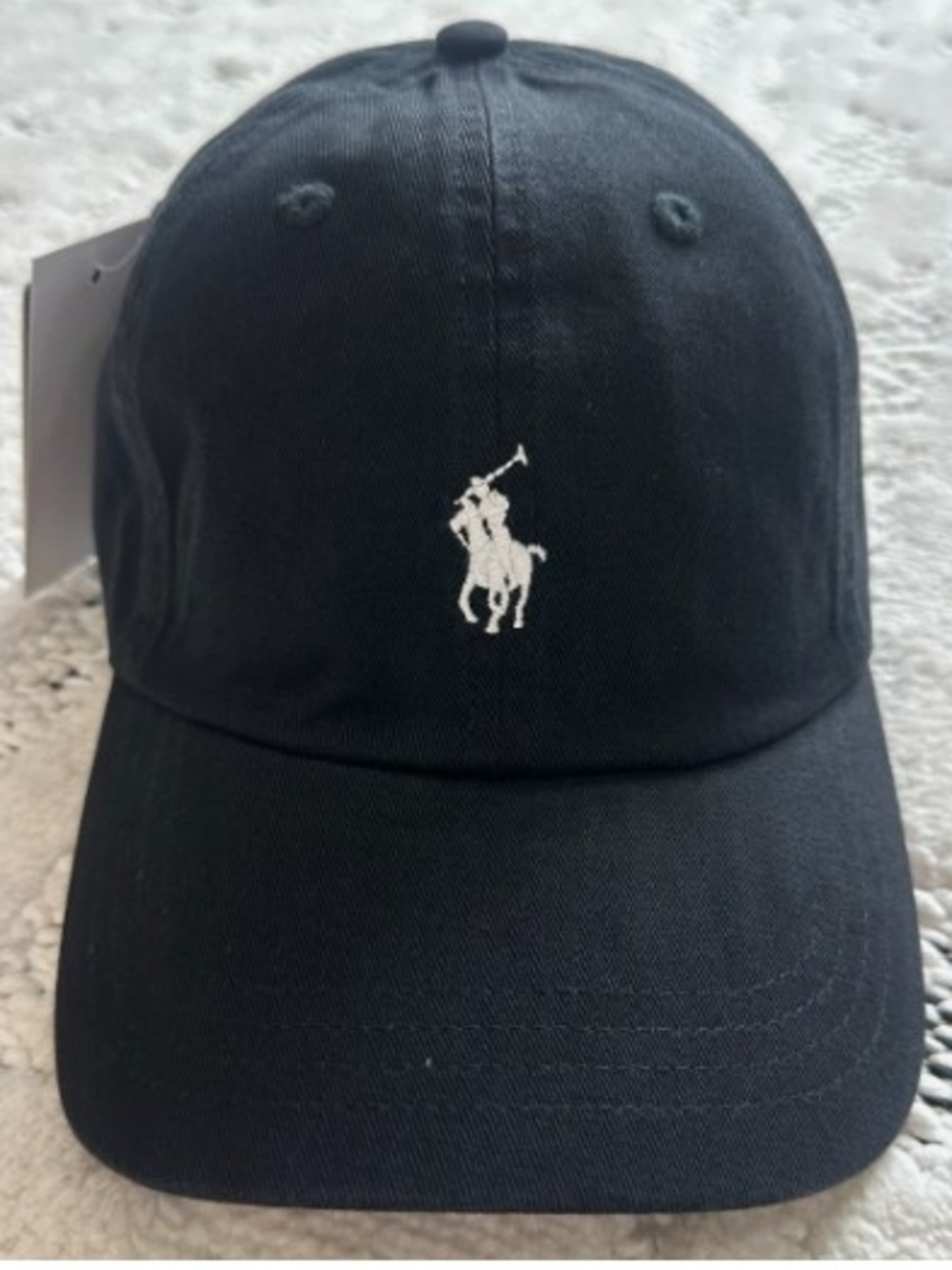 Ralph Lauren Black Cap with White Pony Logo